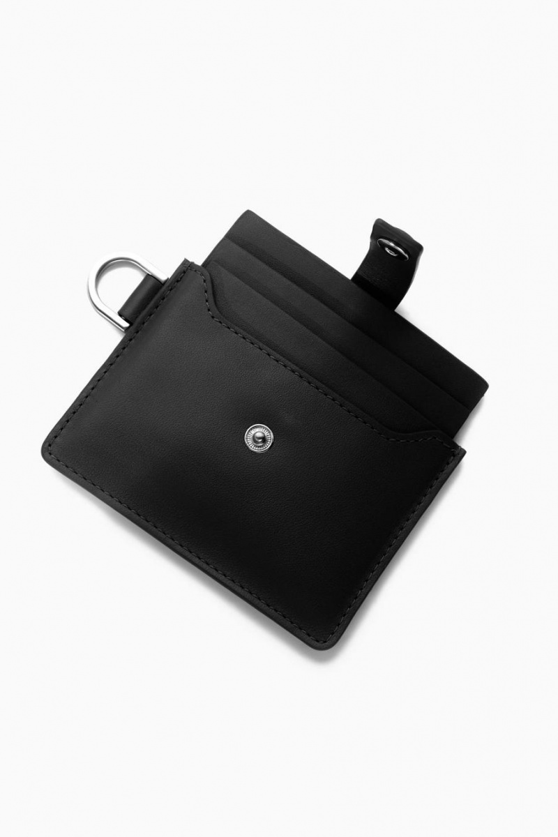 COS Bőr Lanyard Cardholder Táska Férfi Fekete | EJG-501374