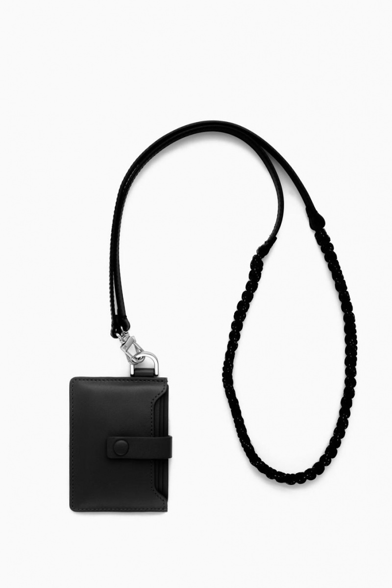 COS Bőr Lanyard Cardholder Táska Férfi Fekete | EJG-501374