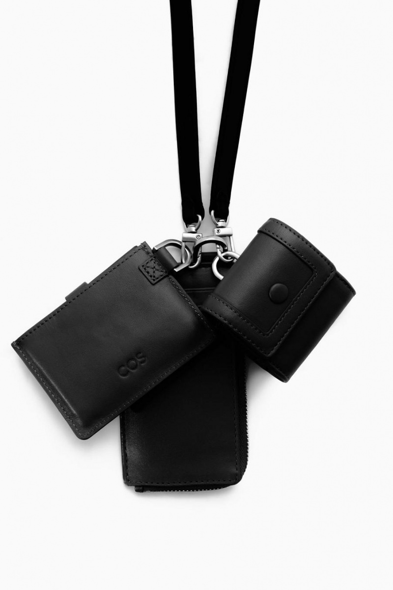 COS Bőr Lanyard Cardholder Táska Férfi Fekete | EJG-501374