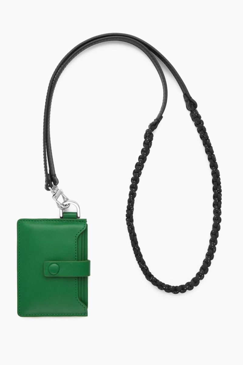COS Bőr Lanyard Cardholder Táska Férfi Zöld | AIB-173806