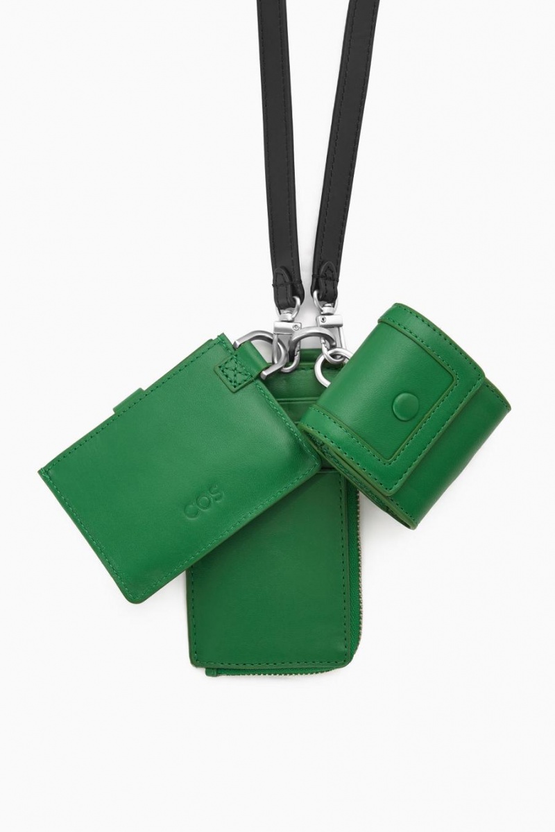 COS Bőr Lanyard Cardholder Táska Férfi Zöld | AIB-173806