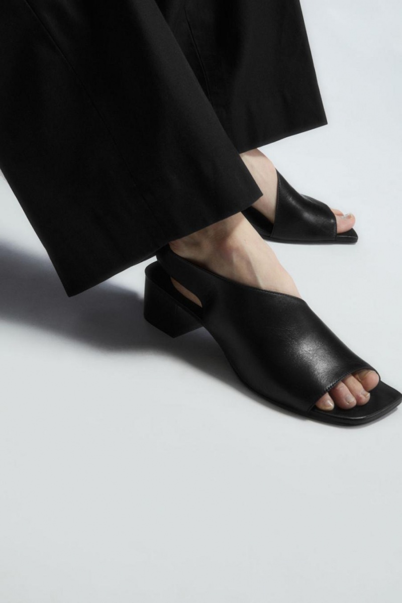 COS Bőr Slingback Block-heel Szandál Női Fekete | PDL-491637
