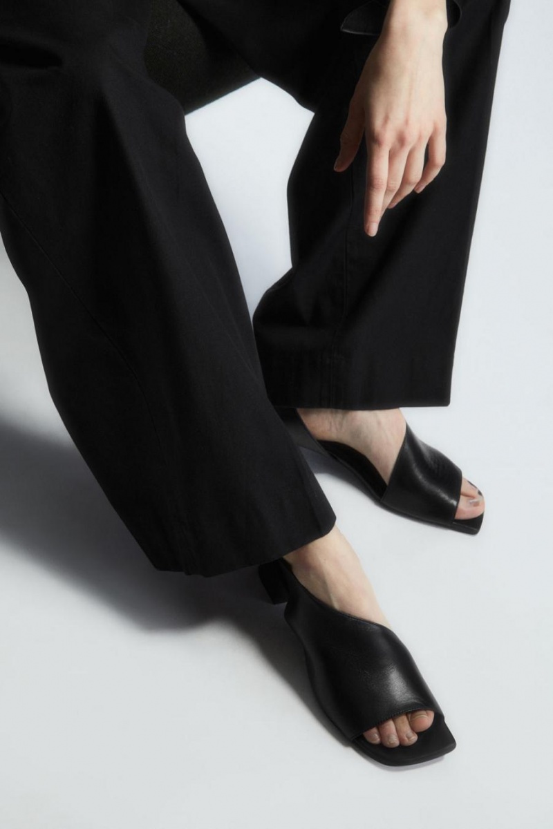 COS Bőr Slingback Block-heel Szandál Női Fekete | PDL-491637