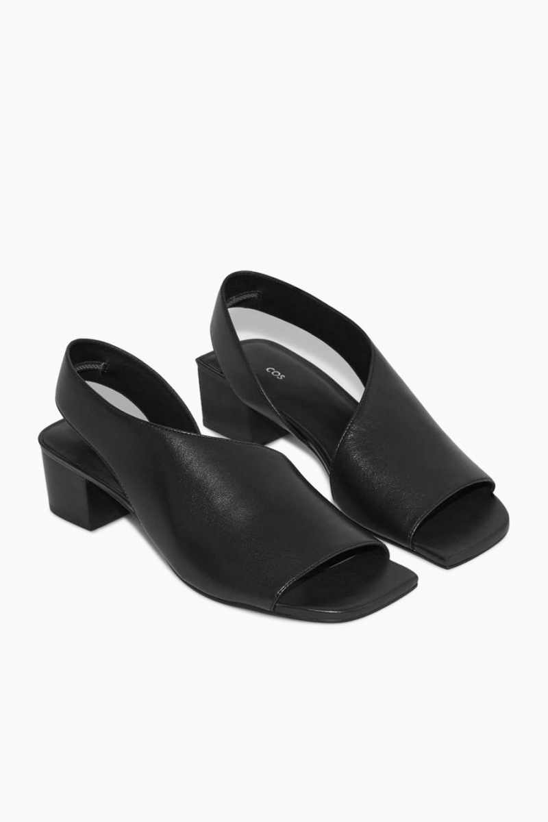 COS Bőr Slingback Block-heel Szandál Női Fekete | PDL-491637