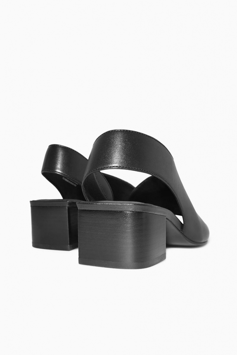 COS Bőr Slingback Block-heel Szandál Női Fekete | PDL-491637