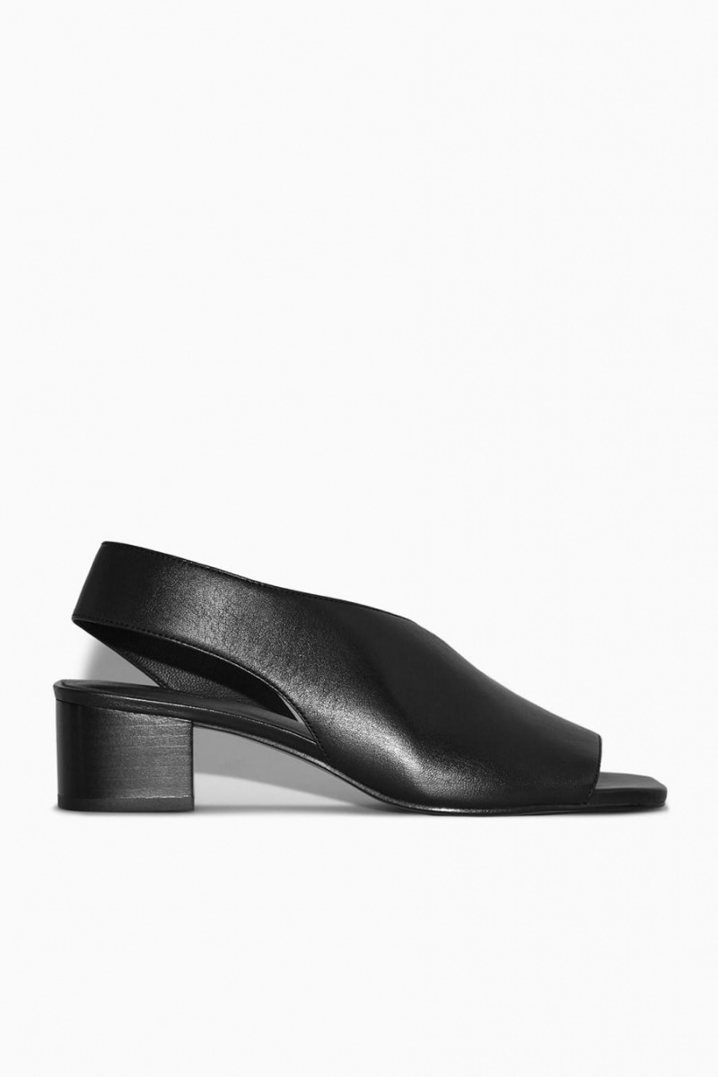 COS Bőr Slingback Block-heel Szandál Női Fekete | PDL-491637