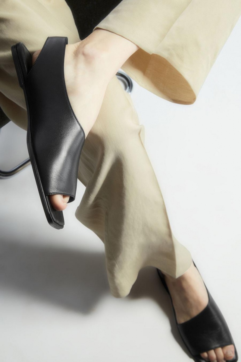 COS Bőr Slingback Szandál Női Fekete | LIO-015269