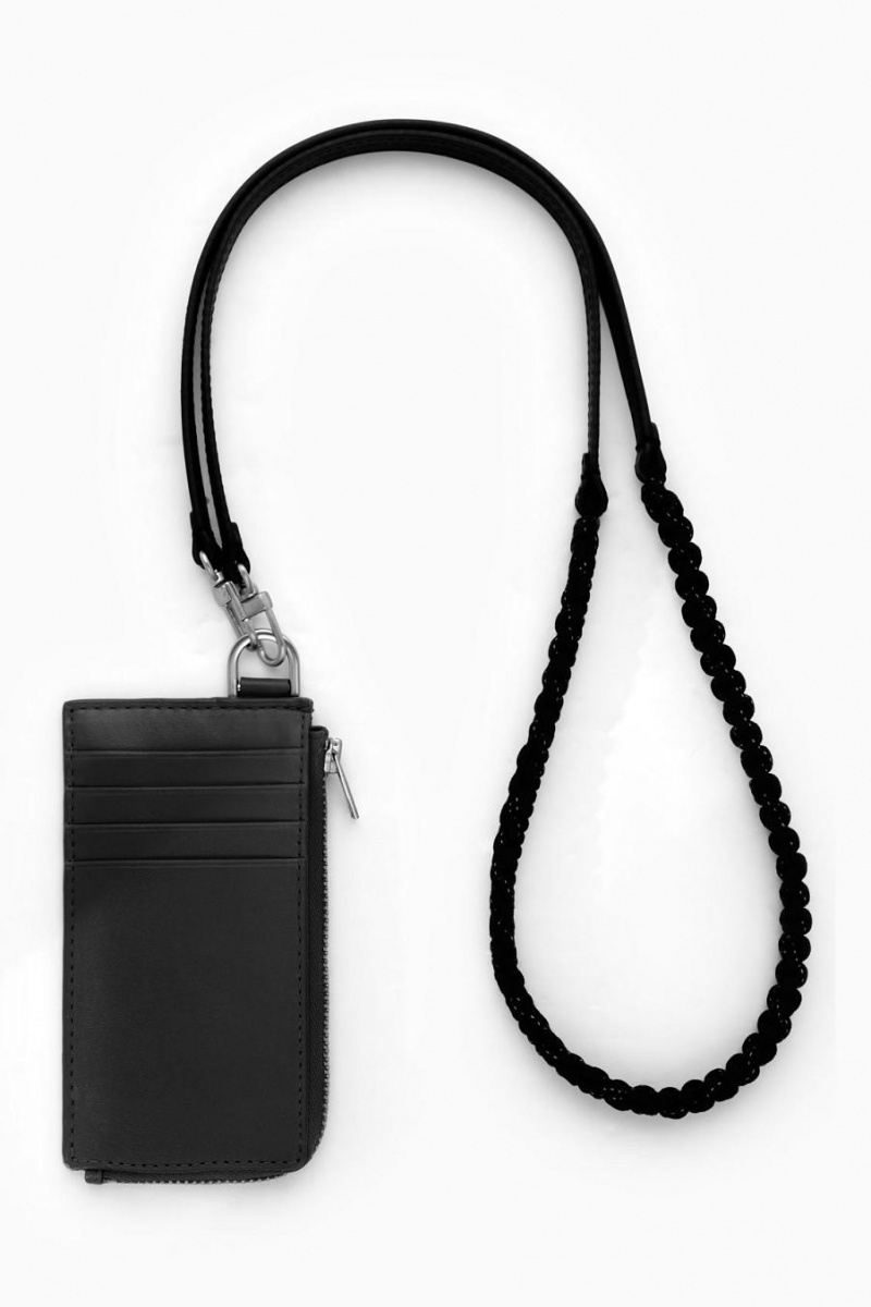 COS Bőr Zipped Cardholder Táska Férfi Fekete | HWT-420917