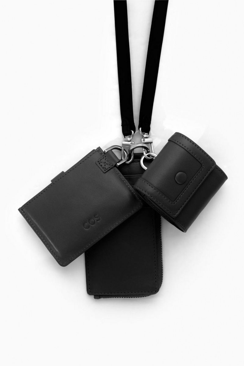 COS Bőr Zipped Cardholder Táska Férfi Fekete | HWT-420917