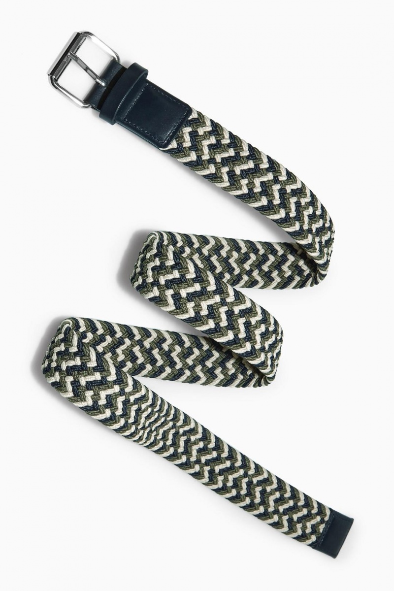 COS Bőr-trimmed Woven Öv Férfi Khaki Zöld | UKW-210658