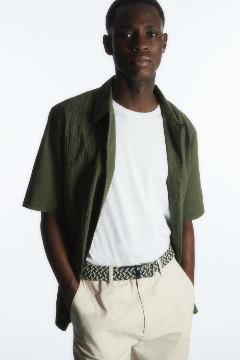 COS Bőr-trimmed Woven Öv Férfi Khaki Zöld | UKW-210658