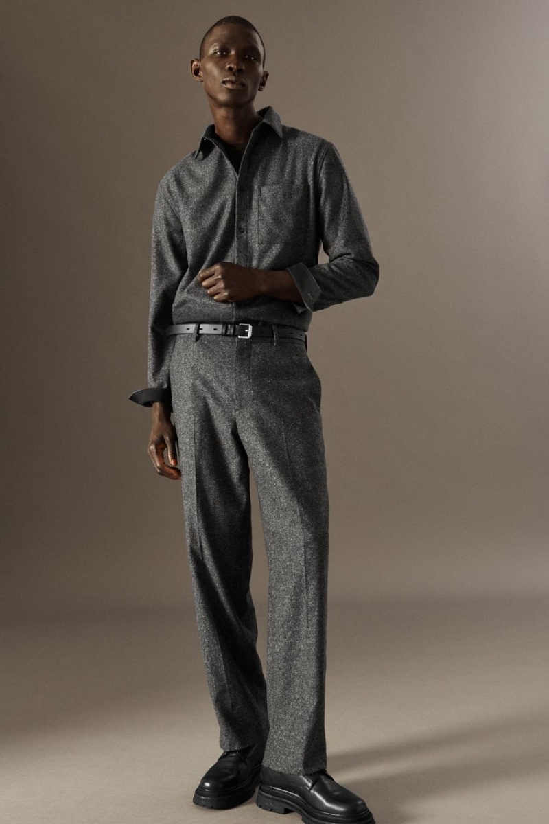 COS Brushed-wool - Egyenes Nadrág Férfi Szürke | UDM-946832