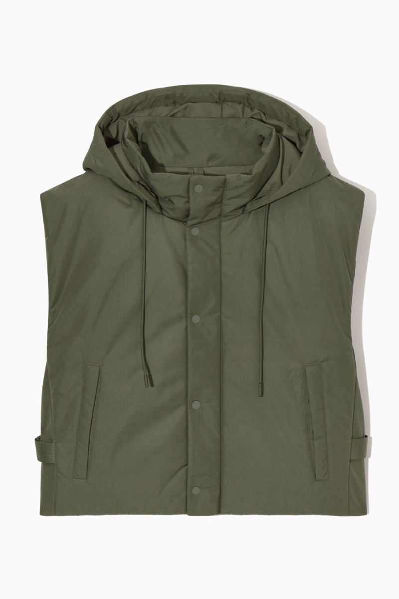 COS Buckled-side Párnázott Csuklyás Mellény Férfi Sötétzöld | PGM-467839