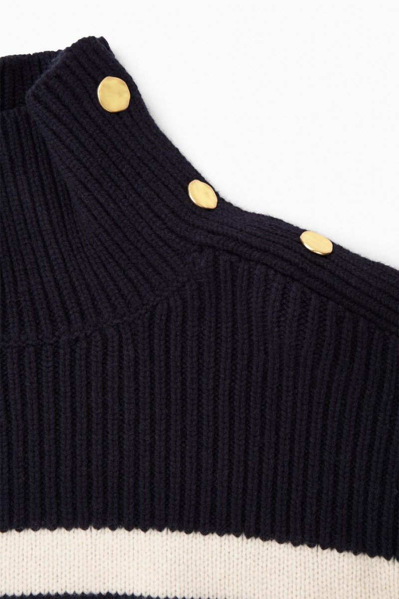 COS Button-embellished Csíkos Gyapjú Jumpers Női Sötétkék | FWP-396214