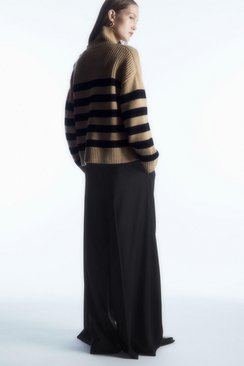 COS Button-embellished Csíkos Gyapjú Jumpers Női Bézs Fekete | SNC-265087