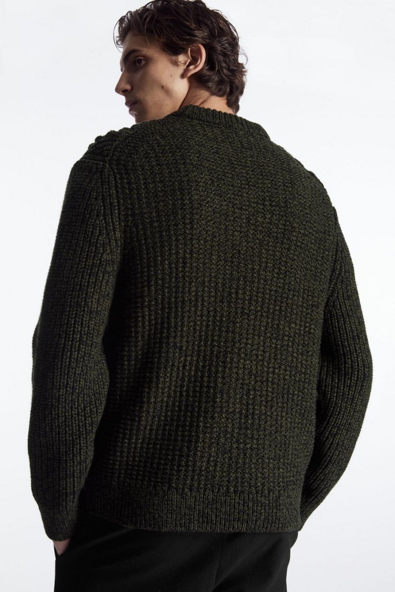 COS Cable-knit Gyapjú Jumpers Férfi Sötétzöld | JLD-067358