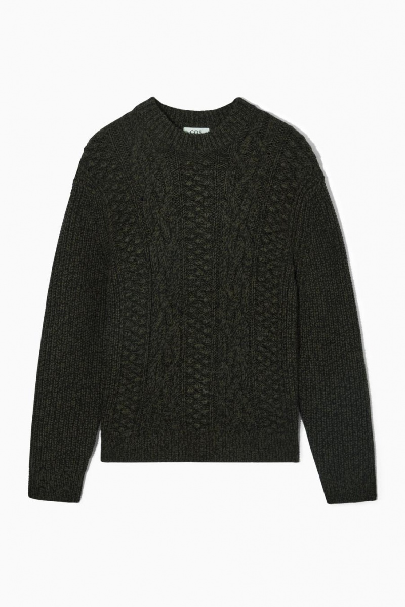 COS Cable-knit Gyapjú Jumpers Férfi Sötétzöld | JLD-067358