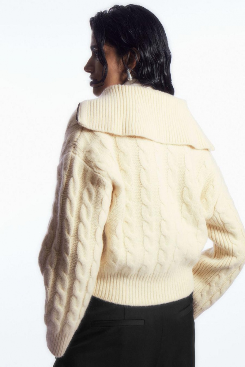 COS Cable-knit Gyapjú Zip-up Kabát Női Krém | TLB-120675