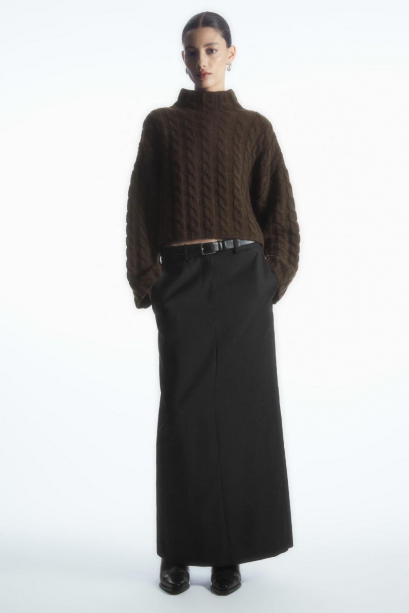 COS Cable-knit Yak Turtleneck Jumpers Női Sötétbarna | DIQ-435269