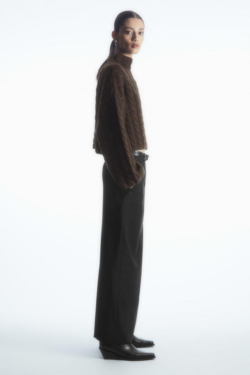 COS Cable-knit Yak Turtleneck Jumpers Női Sötétbarna | DIQ-435269
