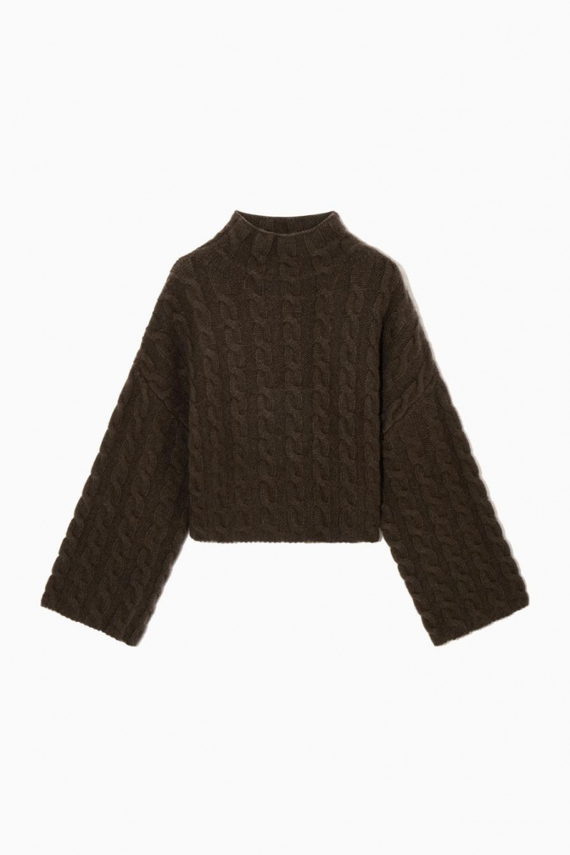 COS Cable-knit Yak Turtleneck Jumpers Női Sötétbarna | DIQ-435269