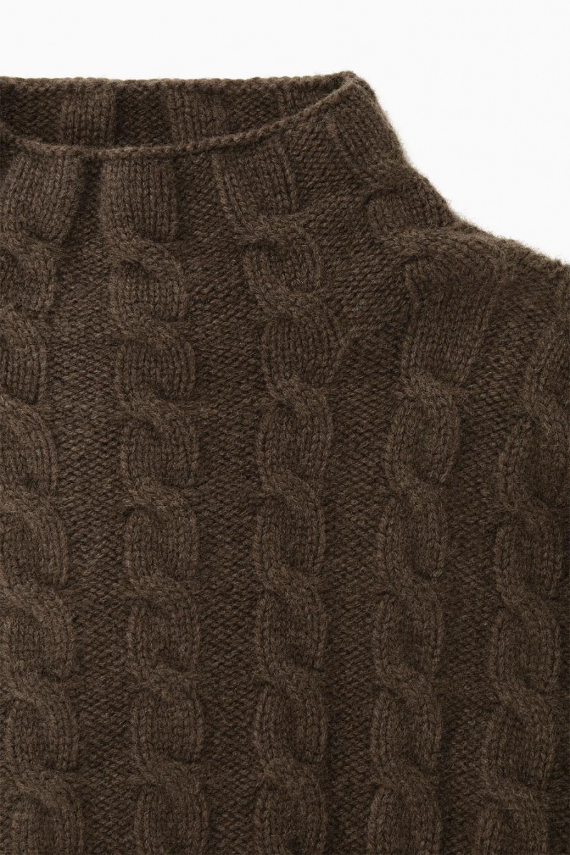 COS Cable-knit Yak Turtleneck Jumpers Női Sötétbarna | DIQ-435269