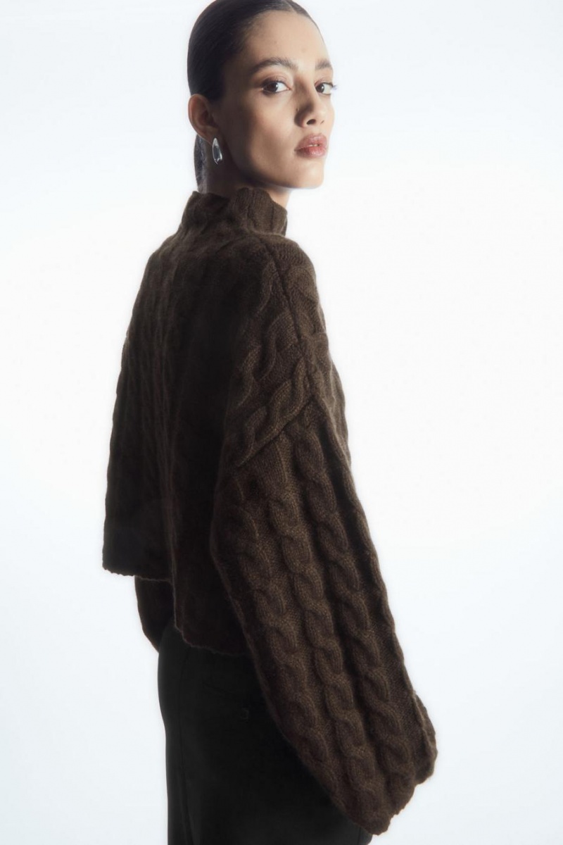COS Cable-knit Yak Turtleneck Jumpers Női Sötétbarna | DIQ-435269
