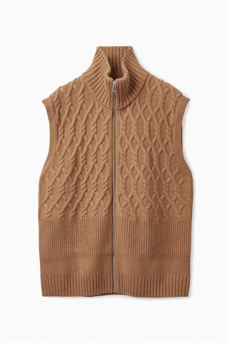 COS Cable-knit Zip-up Mellény Férfi Barna | DBG-465329