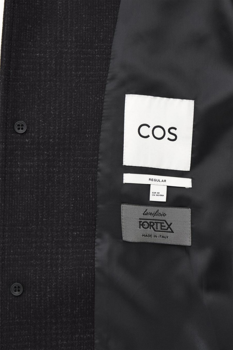 COS Checked Felted-wool Car Kabát Férfi Sötétkék | QNW-627405