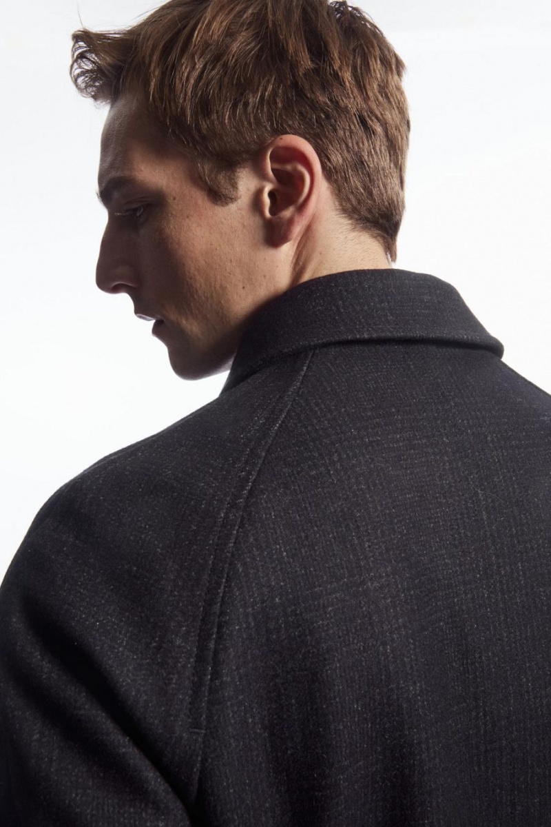COS Checked Felted-wool Car Kabát Férfi Sötétkék | QNW-627405