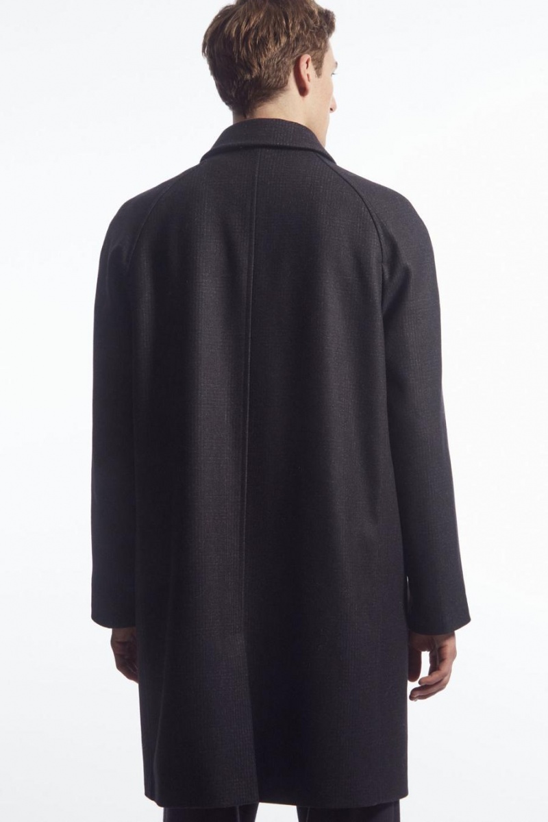COS Checked Felted-wool Car Kabát Férfi Sötétkék | QNW-627405