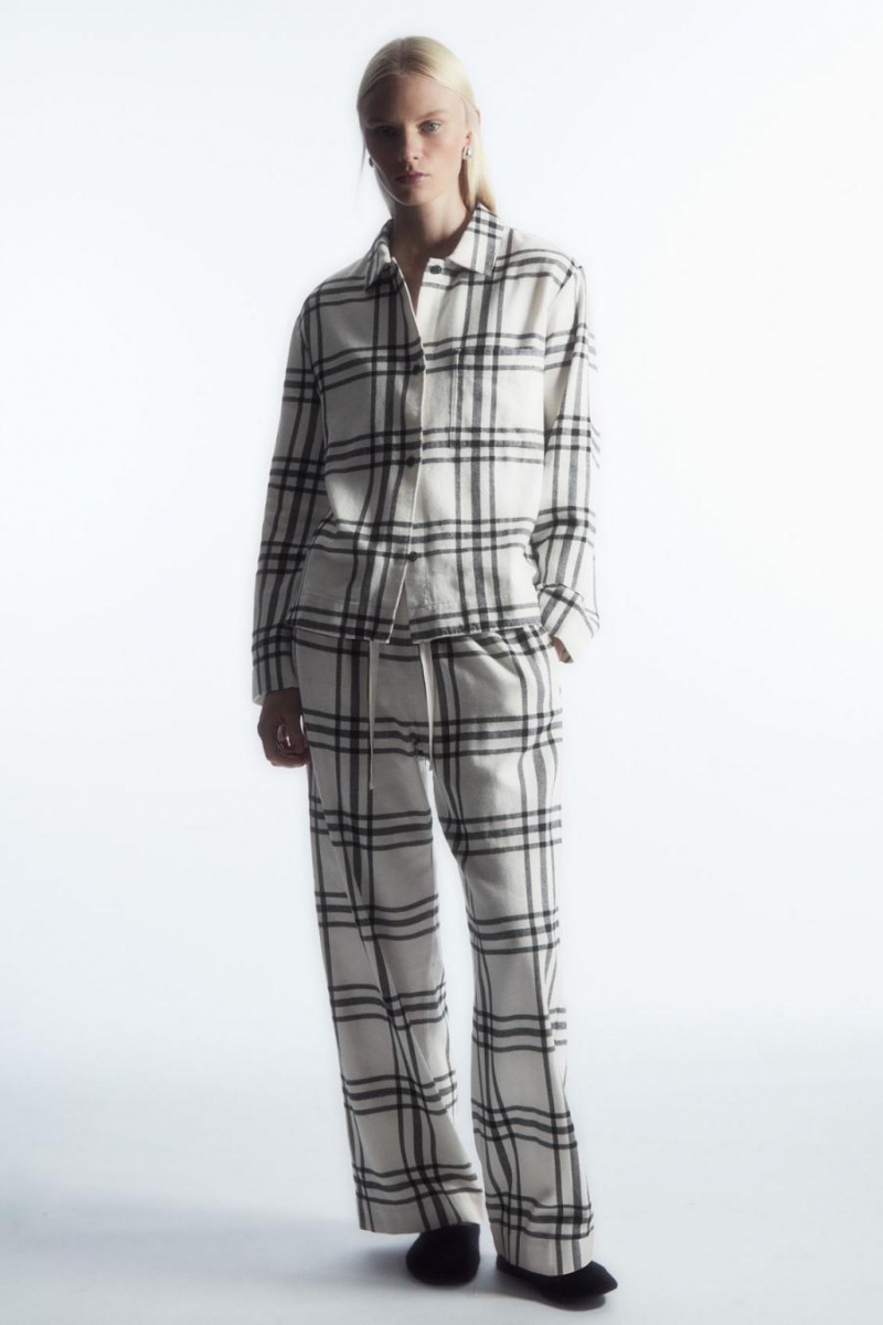 COS Checked Flannel Set Pizsama Női Fehér Fekete | TYI-103982