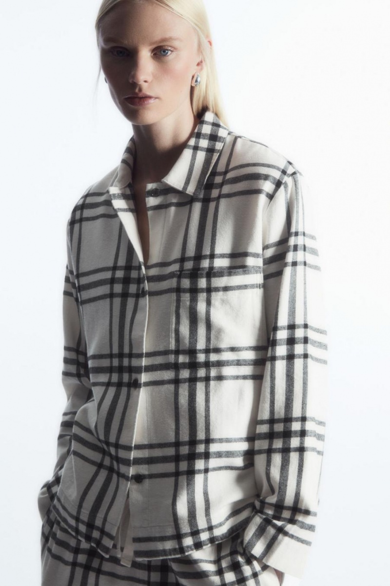 COS Checked Flannel Set Pizsama Női Fehér Fekete | TYI-103982