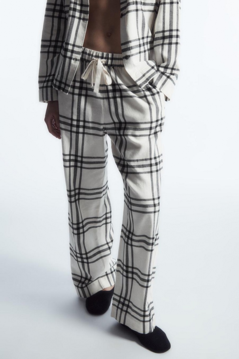 COS Checked Flannel Set Pizsama Női Fehér Fekete | TYI-103982