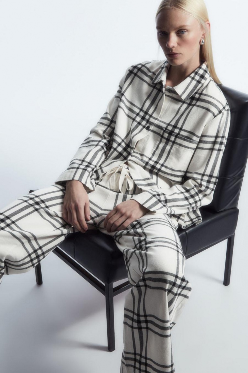 COS Checked Flannel Set Pizsama Női Fehér Fekete | TYI-103982