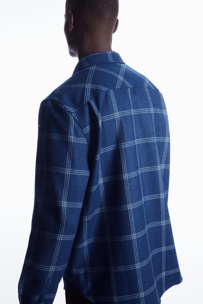 COS Checked Gyapjú Ing Férfi Kék | MAT-502894