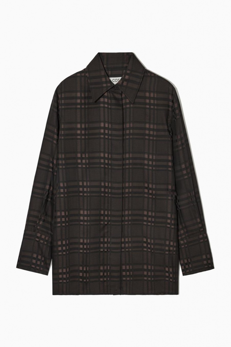 COS Checked Jacquard Ing Női Barna Fekete | NLE-896543