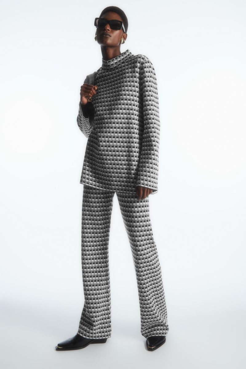 COS Checked Jacquard-knit High-neck Felső Női Fekete | JDU-075631