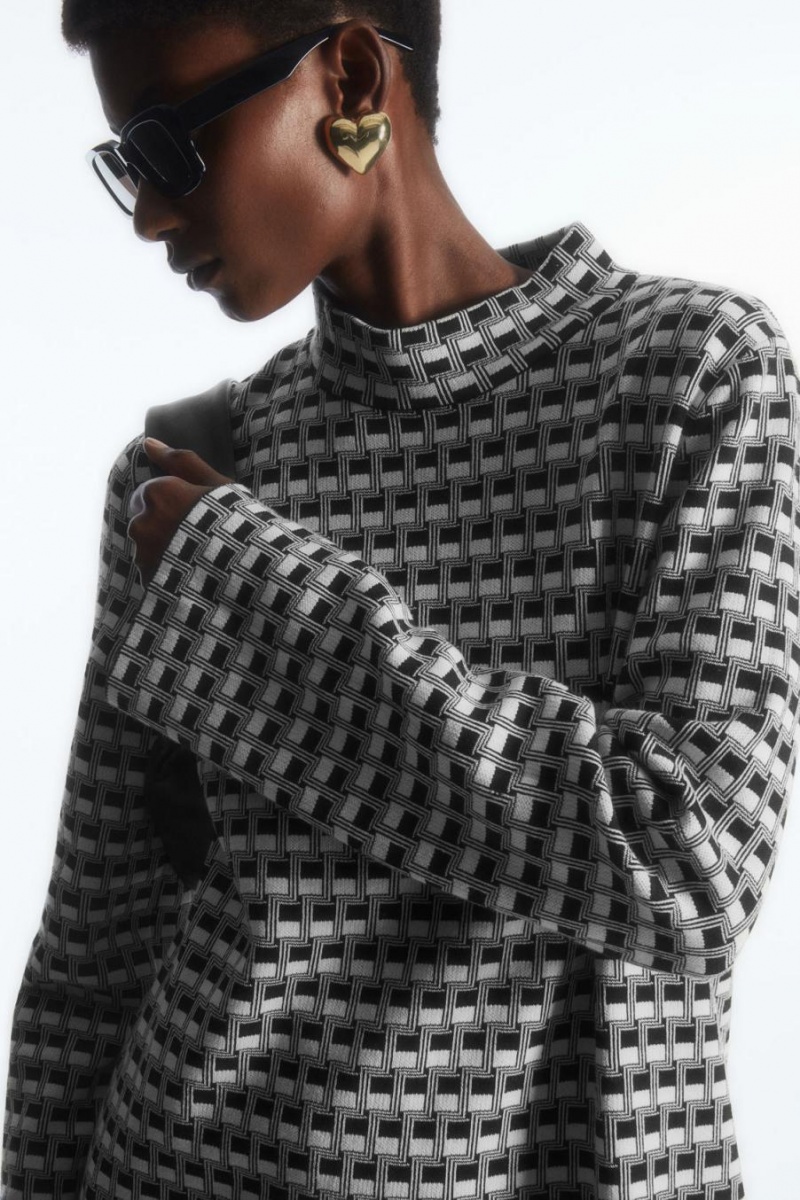COS Checked Jacquard-knit High-neck Felső Női Fekete | JDU-075631