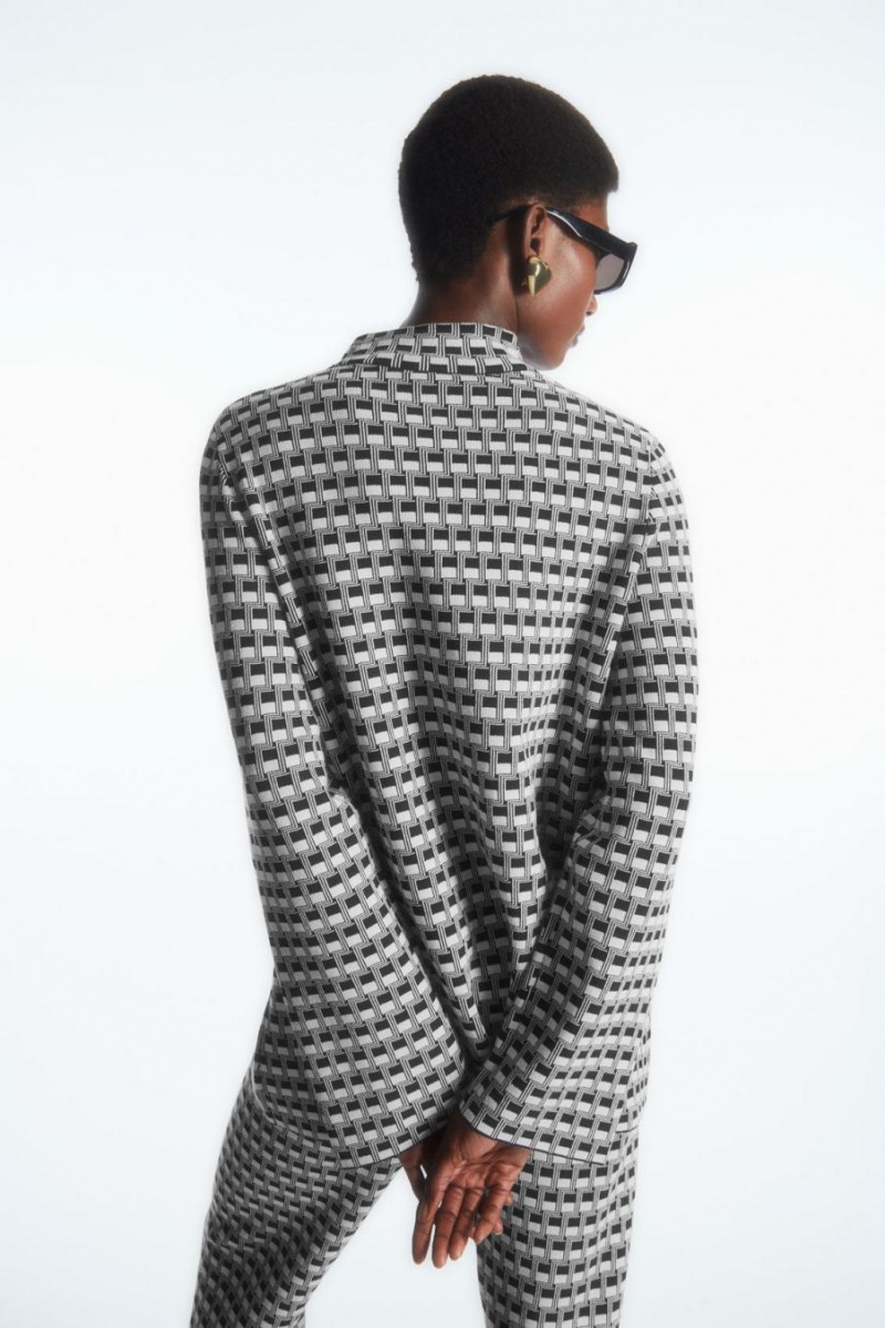 COS Checked Jacquard-knit High-neck Felső Női Fekete | JDU-075631