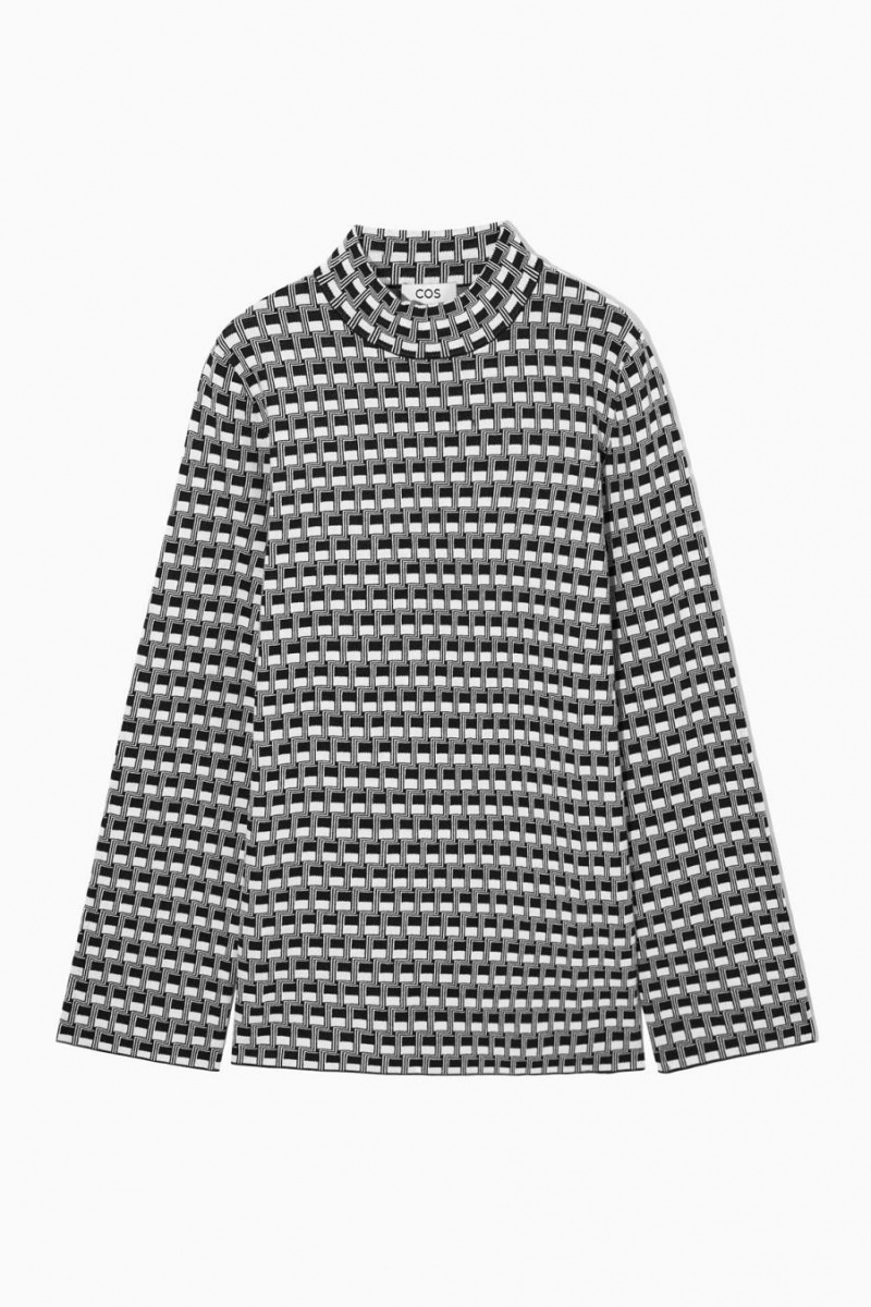 COS Checked Jacquard-knit High-neck Felső Női Fekete | JDU-075631