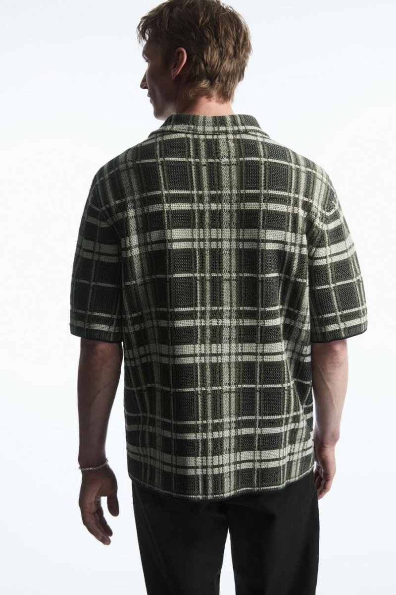 COS Checked Kötött Rövid-sleeved Ing Férfi Sötétkék | PTB-678204