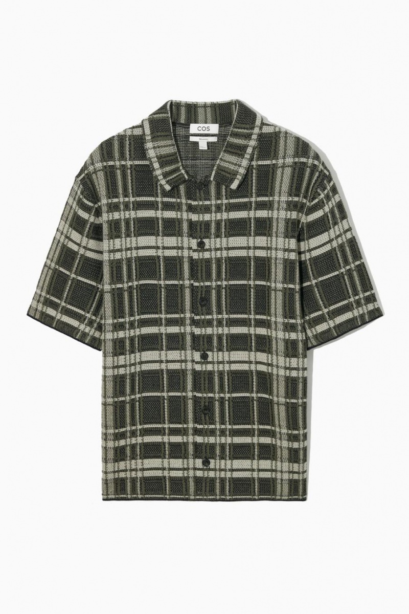 COS Checked Kötött Rövid-sleeved Ing Férfi Sötétkék | PTB-678204