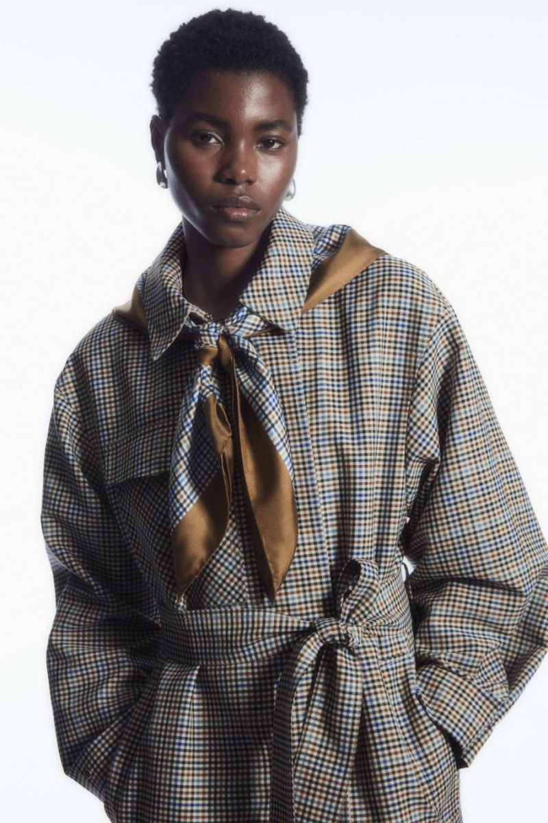 COS Checked Pure Silk Neck Sál Női Színes | SJI-623107