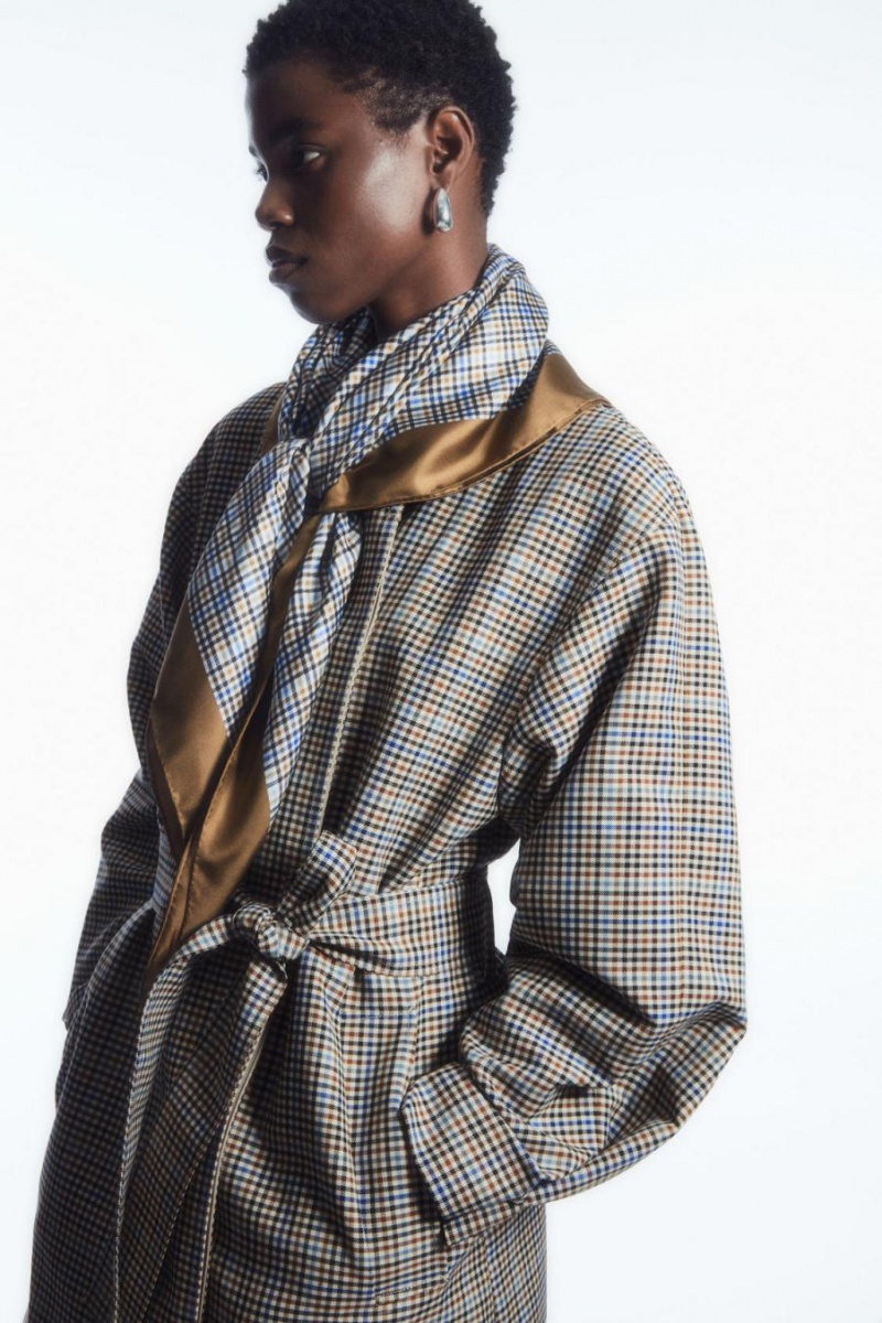 COS Checked Pure Silk Neck Sál Női Színes | SJI-623107
