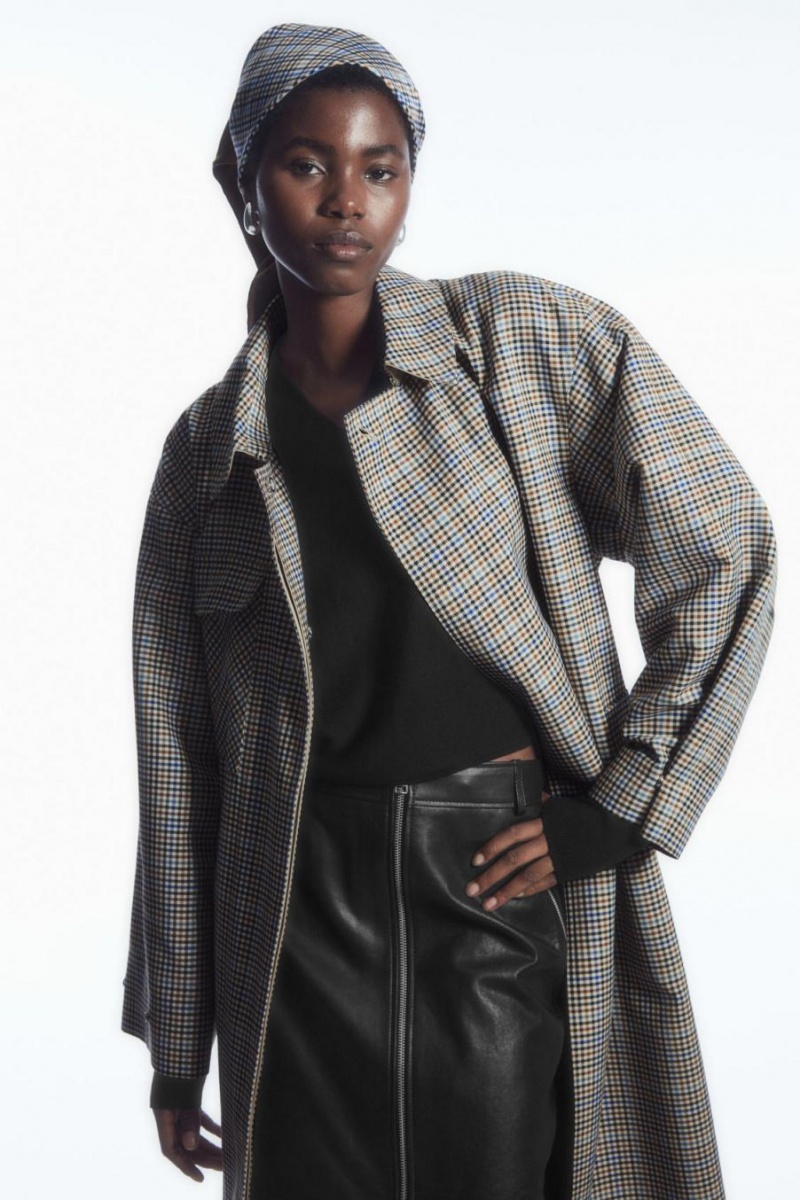 COS Checked Pure Silk Neck Sál Női Színes | SJI-623107