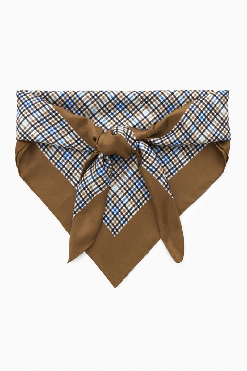 COS Checked Pure Silk Neck Sál Női Színes | SJI-623107