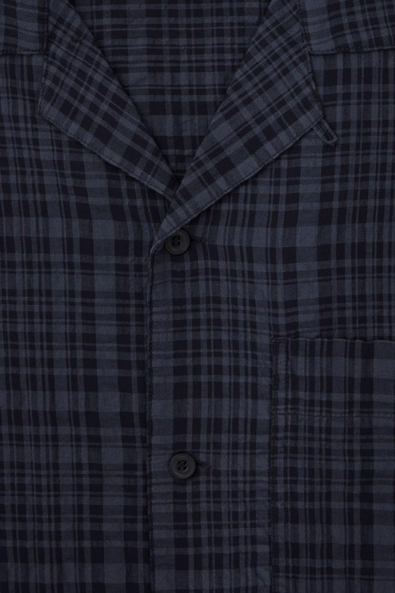COS Checked Seersucker Camp-collar Ing Férfi Sötétkék | PSB-908137