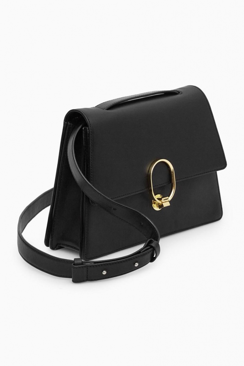 COS Clasp Shoulder - Bőr Táska Női Fekete | QBY-546821