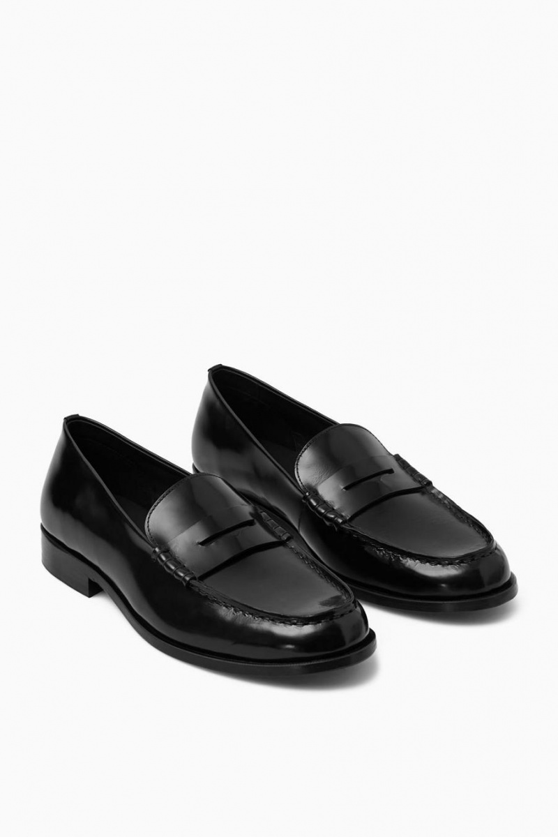 COS Classic Bőr Penny Loafers Férfi Fekete | IEV-237948